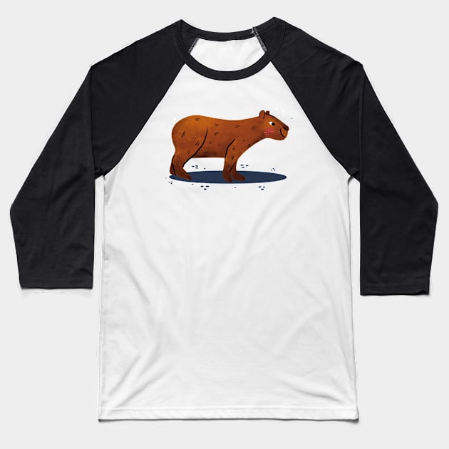 Capybara Painting Hand Drawn Baseball T-Shirt by Mako Design 